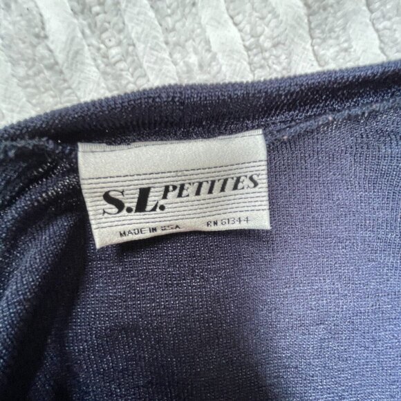 S.L. Petites Womens 10P Striped Knit Sweater Cardigan Blue Casual Lightweight - Picture 7 of 8